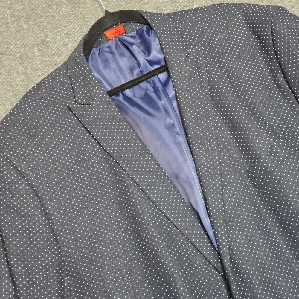 Linea Uomo Navy Blue Polka Dots Linen Rayon Blazer Jacket Sz 54R Preppy‎